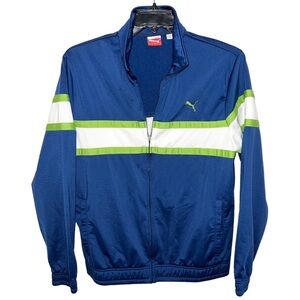 Puma Track Jacket Men’s Size M Blue Green Long Sleeve Front Zip Long Sleeve